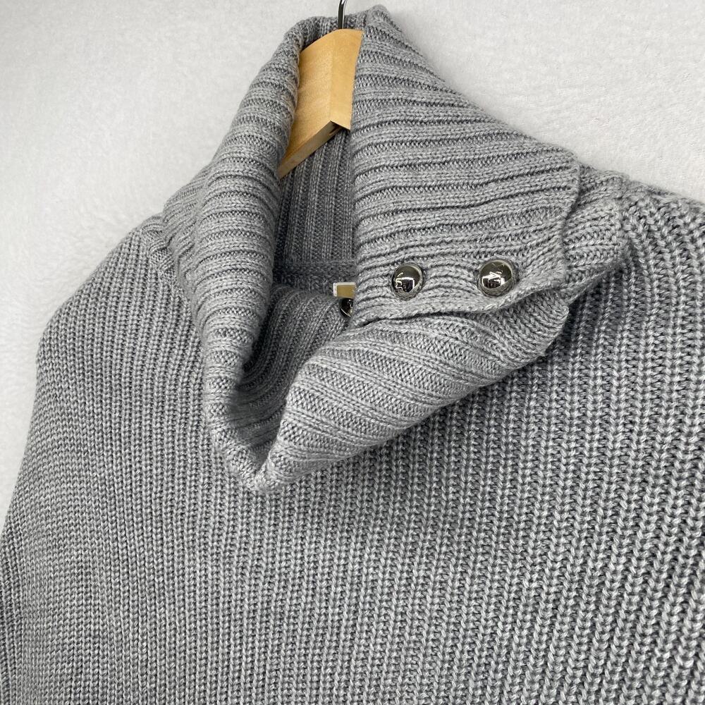MICHAEL KORS Sweater OS Ribbed Poncho Oversized Turtleneck Asymmetric Gray NEW - Picture 6 of 11